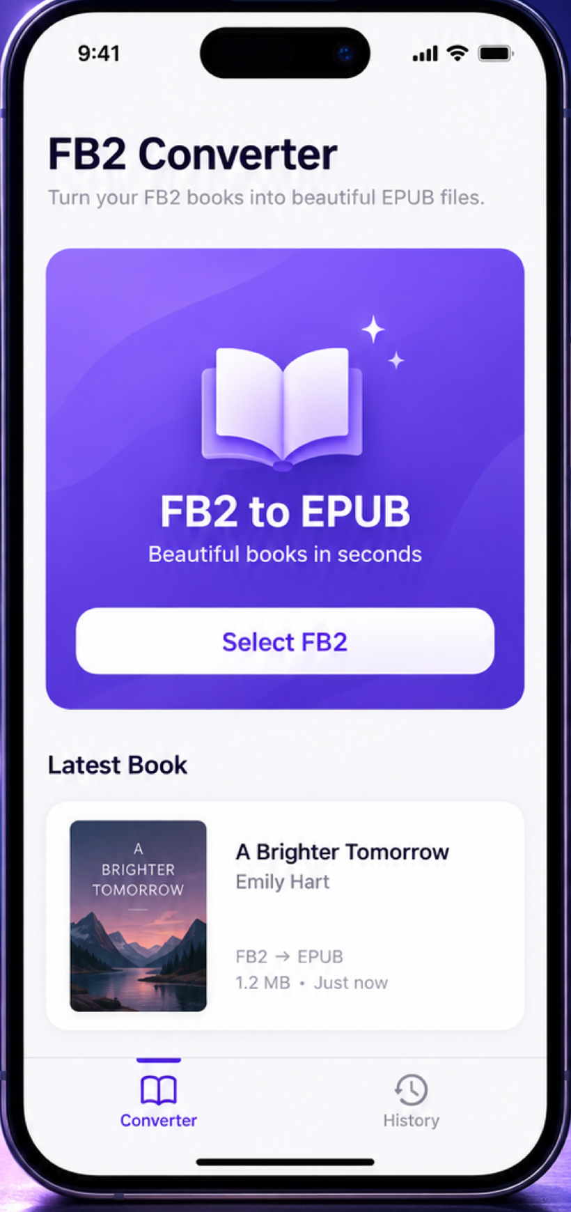 FB2 Converter main screen on iPhone