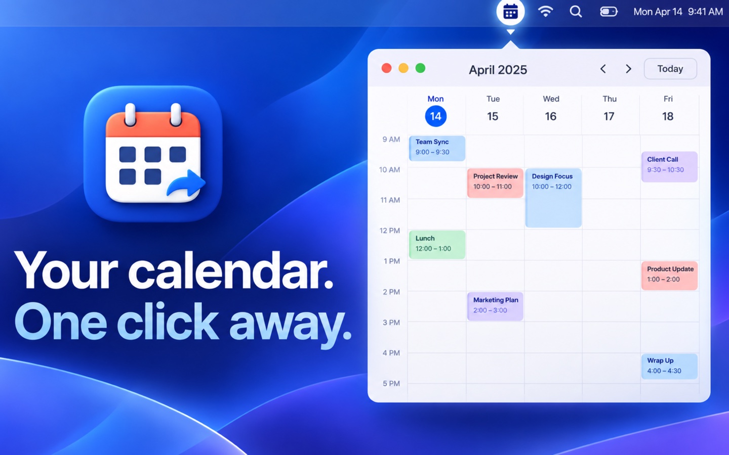 Open your calendar with one click from the Mac menu bar