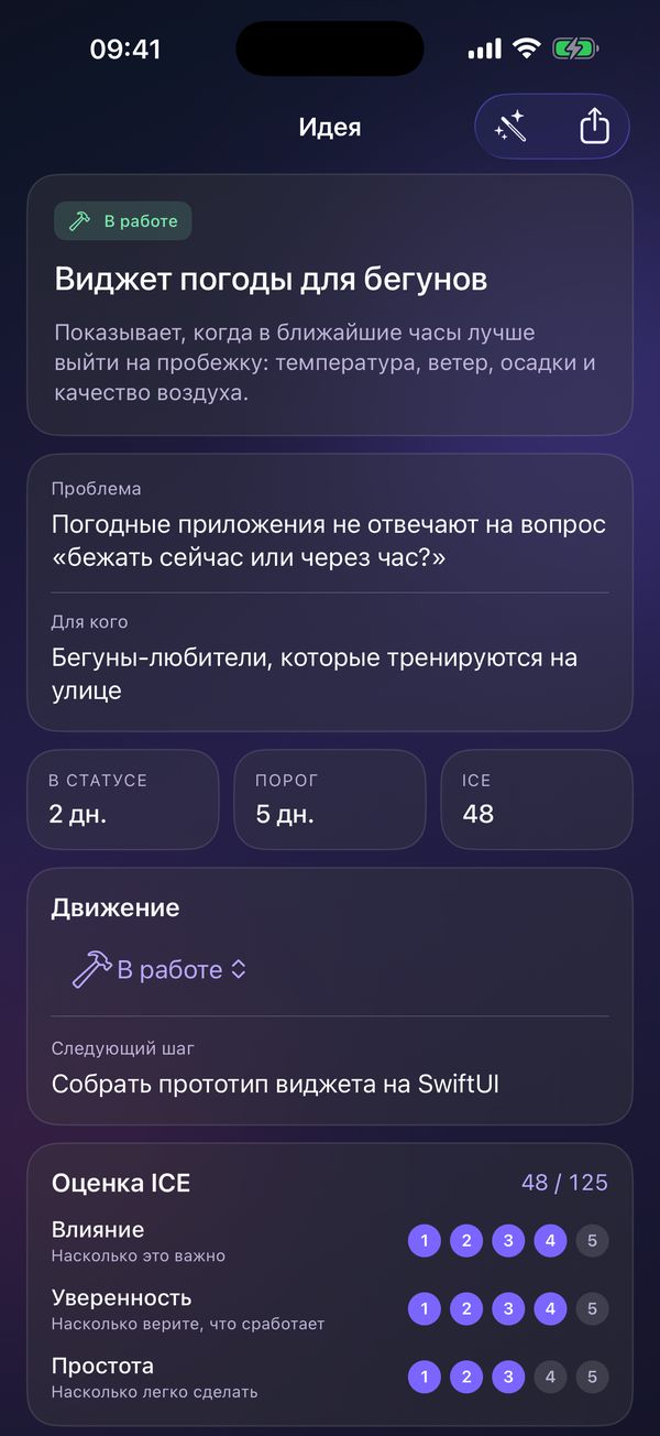 Карточка идеи с оценкой ICE